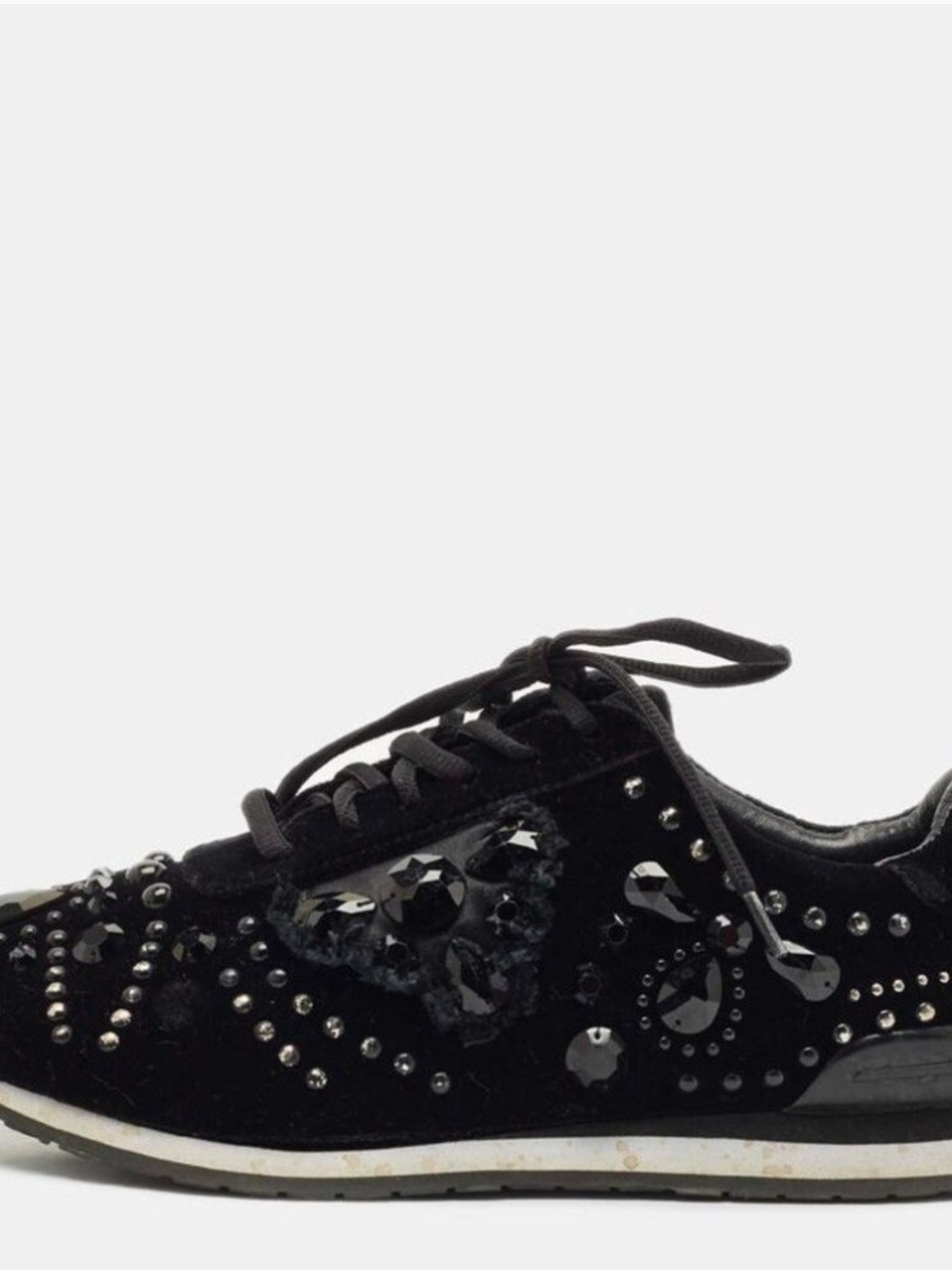 Tory Burch Black Velvet Crystal-Embellished Lace-Up Sneaker